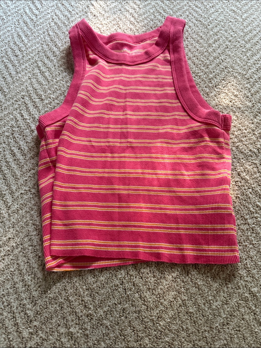 aerie Pink & Yellow Striped Ribbed Tank Top